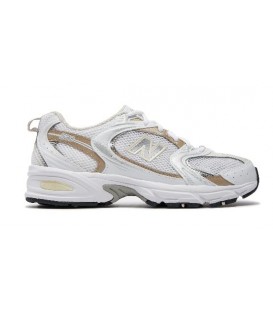 Zapatillas New Balance 530 para mujer en color blanco y dorado disponible al mejor precio en tu tienda online de moda y deportes www.chemasport.es